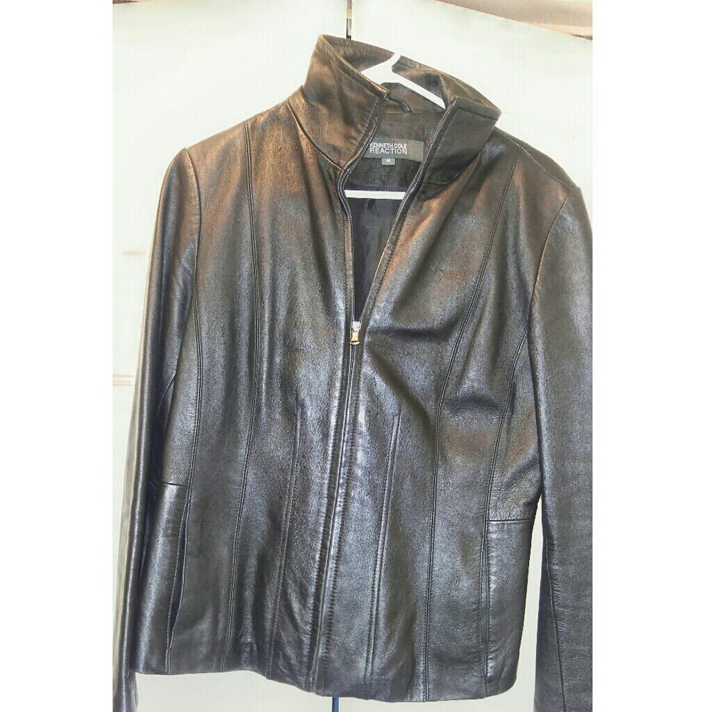 Kenneth Cole Reaction black leather women's jacket